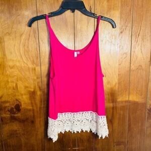 Dots Pink Crochet Lace Tank Top Women's Size Small